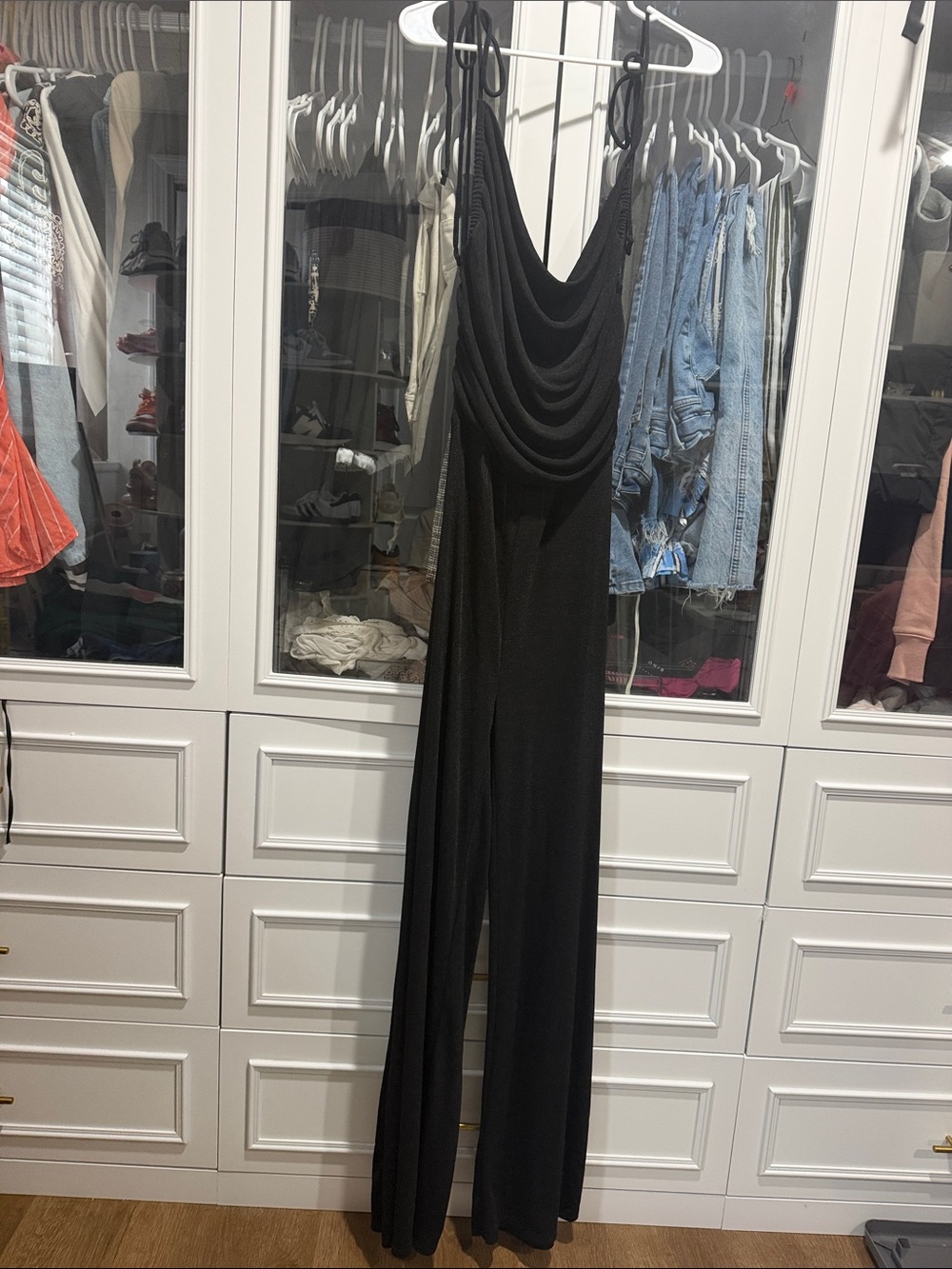 Black Cowl-Neck Wide-Leg Jumpsuit